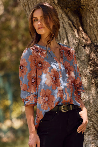 Curvy Floral Printed 3/4 Sleeve Blouse