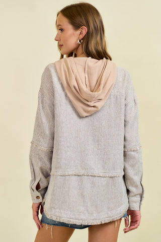 Frayed Drop Shoulder Jacket w/Hood