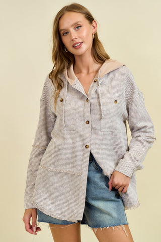 Frayed Drop Shoulder Jacket w/Hood
