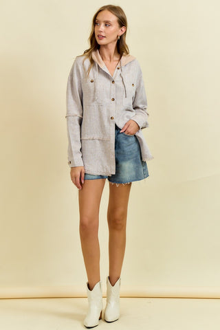 Frayed Drop Shoulder Jacket w/Hood
