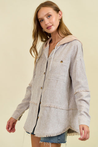 Frayed Drop Shoulder Jacket w/Hood