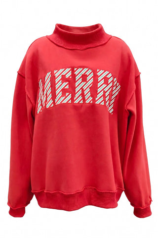 Striped 'Merry' Embroidered Sweatshirt