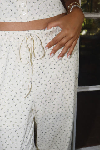Cream Floral Drawstring Pants