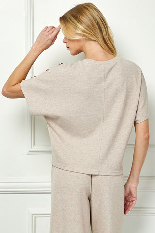 Gold Button Trim Wide-Leg Knit Pants Set