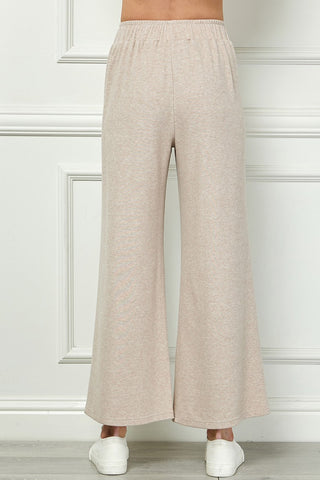 Gold Button Trim Wide-Leg Knit Pants Set