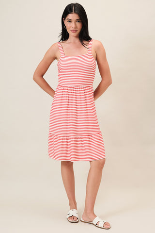 Strap Side Pocket Tiered Stripe Dress