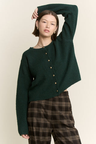 Piper Gold Button Boucle Cardigan in forest green