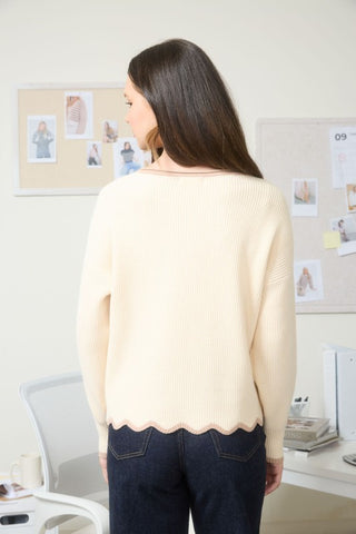 Curvy Contrast Scallop Trim Sweater