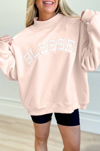 Blessed Embroidered Mock Neck Sweatshirt