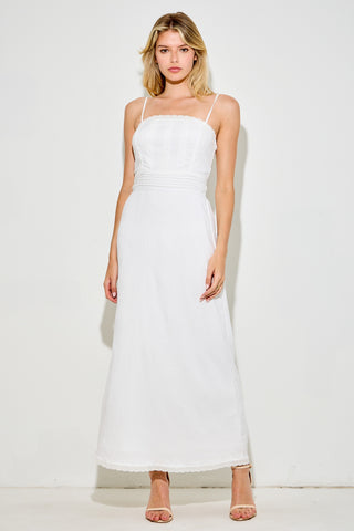 Lace & Pintuck Detail Midi Dress