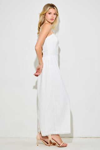 Lace & Pintuck Detail Midi Dress