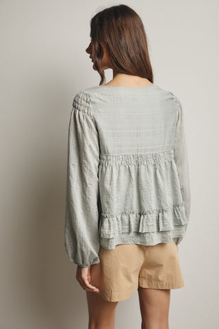 Sage Ruffle Hem Peasant Blouse
