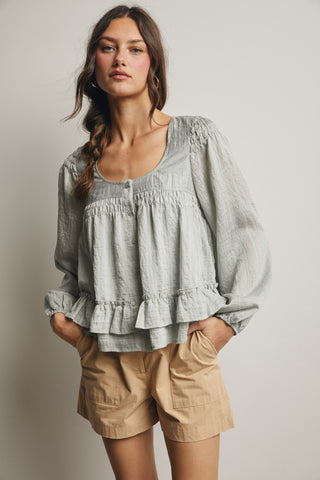 Sage Ruffle Hem Peasant Blouse