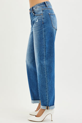 Curvy Mid Rise Barrel Double Roll Up Jeans