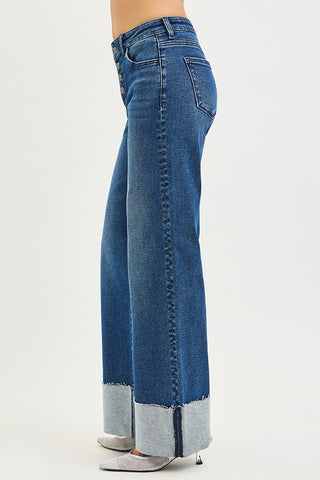 Slouchy Wide Leg Jeans W/Cuffed Hem