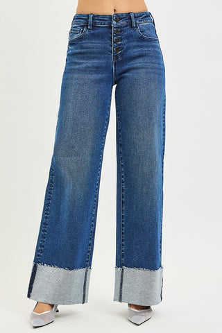 Slouchy Wide Leg Jeans W/Cuffed Hem