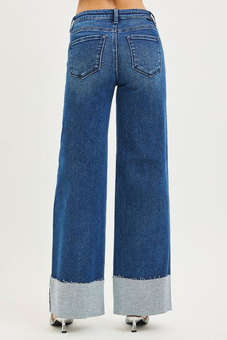 Slouchy Wide Leg Jeans W/Cuffed Hem