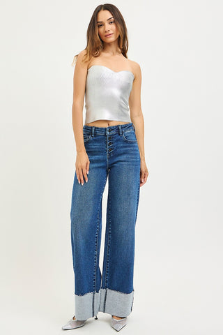 Slouchy Wide Leg Jeans W/Cuffed Hem