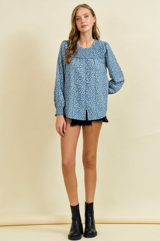 Long Sleeve Smocked Floral Blouse