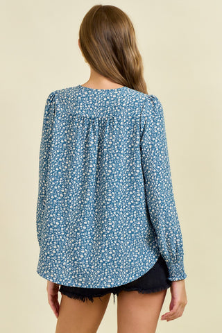 Long Sleeve Smocked Floral Blouse