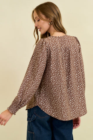 Long Sleeve Smocked Floral Blouse