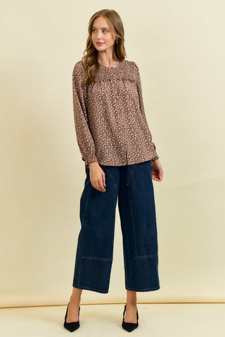 Long Sleeve Smocked Floral Blouse