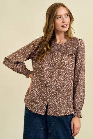 Long Sleeve Smocked Floral Blouse