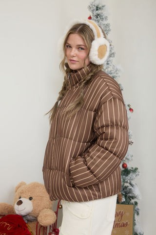 Striped High Neck Puffer Jacket