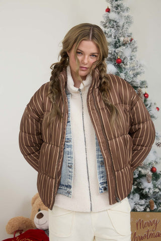 Striped High Neck Puffer Jacket