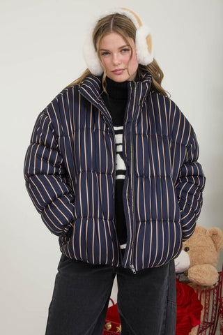 Striped High Neck Puffer Jacket