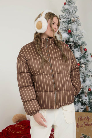 Striped High Neck Puffer Jacket