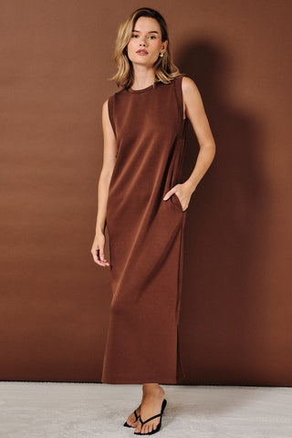 Chocolate Brown Sleeveless Shift Maxi Dress