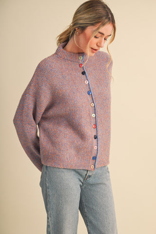 Striped Cardigan W/Colorful Buttons