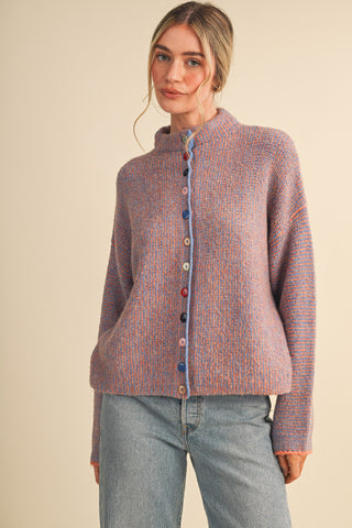 Striped Cardigan W/Colorful Buttons