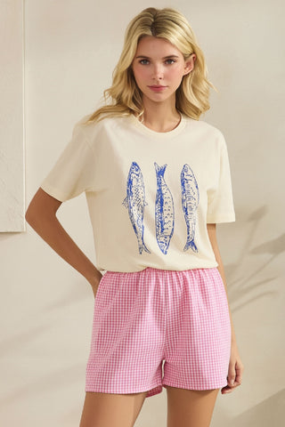 Gingham Elastic Waist Shorts