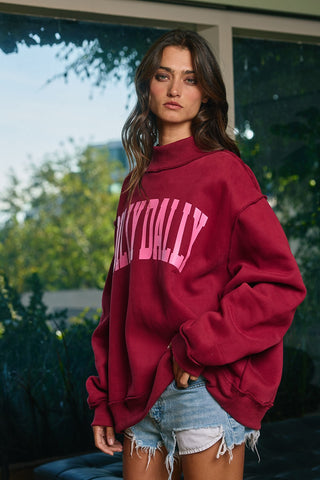 'Dilly Dally' Print Reversible Mockneck Sweatshirt