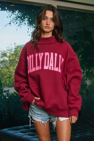 'Dilly Dally' Print Reversible Mockneck Sweatshirt