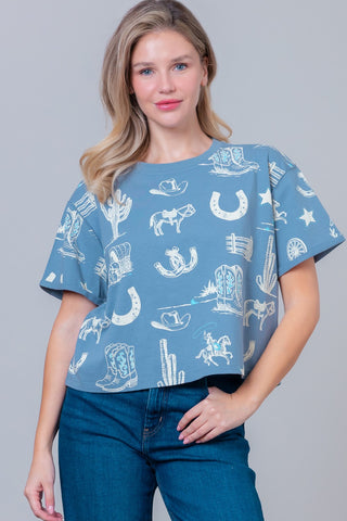 Western Printed SS Round Neck T-shirt