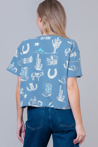 Western Printed SS Round Neck T-shirt