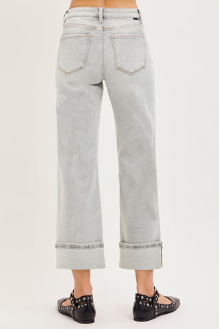 Light Grey Risen Mid Rise Crop Straight w/Cuff