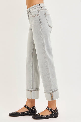 Light Grey Risen Mid Rise Crop Straight w/Cuff