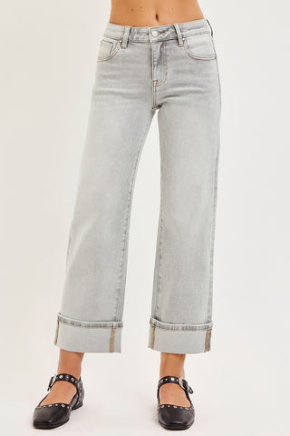 Light Grey Risen Mid Rise Crop Straight w/Cuff
