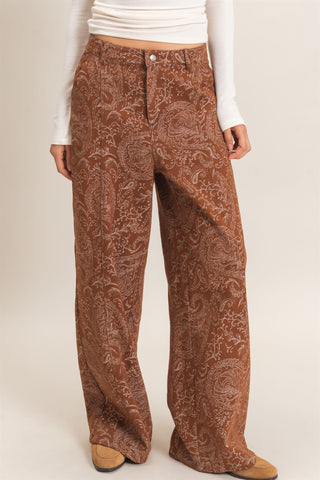 Paisley Print Wide-Leg Pants