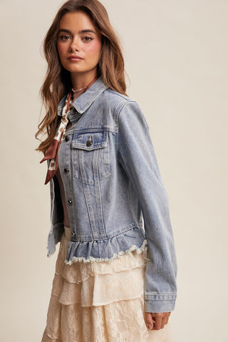 Ruffled Hem Denim Jacket