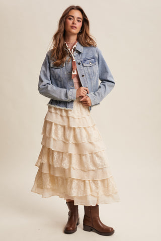 Ruffled Hem Denim Jacket