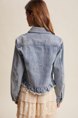 Ruffled Hem Denim Jacket