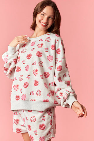 Cherry W/Cake Print French Terry Sweatshirt