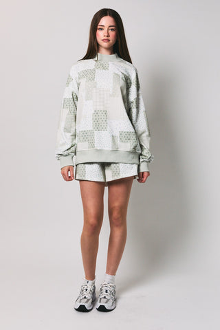 Mock Neck Patch Work Print Sweatshirt