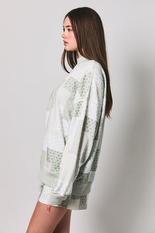 Mock Neck Patch Work Print Sweatshirt