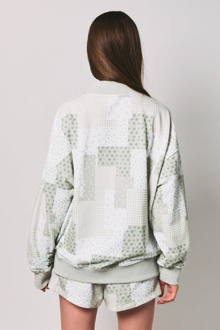 Mock Neck Patch Work Print Sweatshirt
